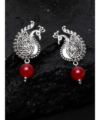 Silver Oxidized Peacock Earrings 1