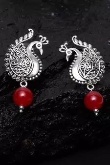 Silver Oxidized Peacock Earrings