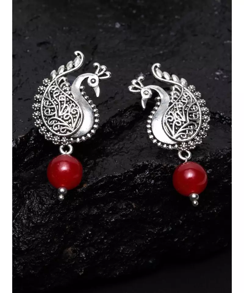 Silver Oxidized Peacock Earrings