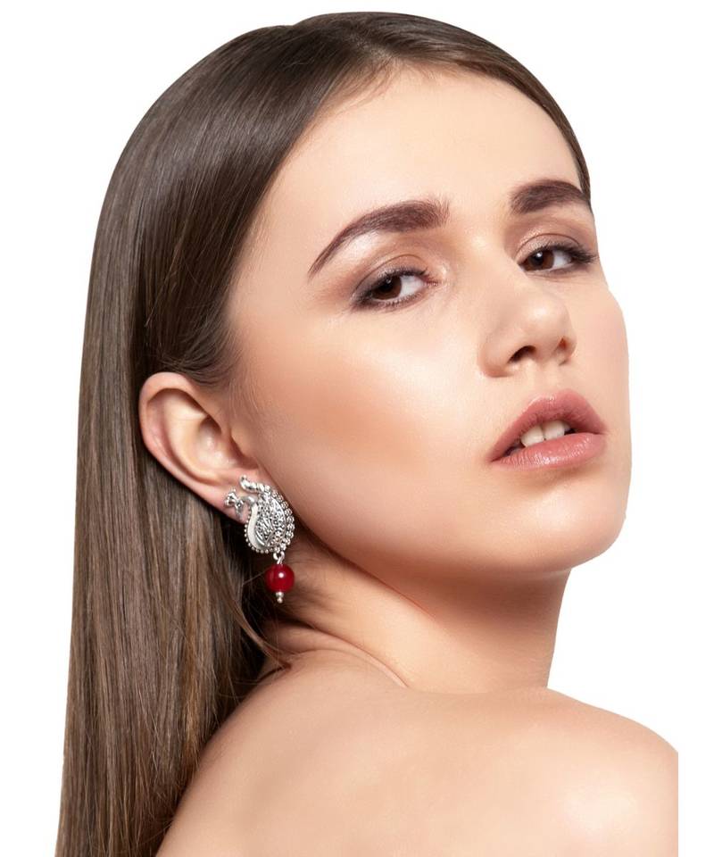 Silver Oxidized Peacock Earrings