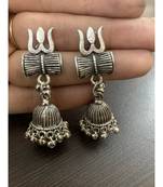Oxidised Metal Silver Plated Om Trishul Damroo Earrings for Girls and Women