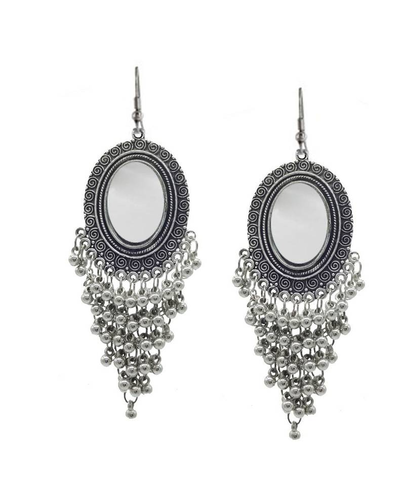 Jewellery Silver Oxidised Chandbali Afghani Dangle Drop Earrings for women and girls