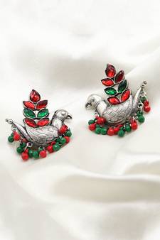 Designer Traditional Oxidized Silver Peacock Design Jhumka