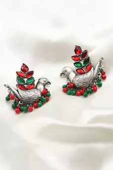 Designer Traditional Oxidized Silver Peacock Design Jhumka