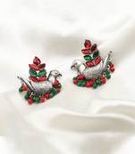 Designer Traditional Oxidized Silver Peacock Design Jhumka