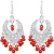 Silver Oxidized Chandbali Red Bead Earrings