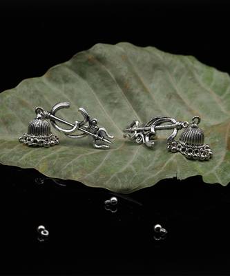 Silver Om Trishul Oxidized Silver Jhumka Earrings for Women 1