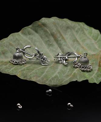 Silver Om Trishul Oxidized Silver Jhumka Earrings for Women 2