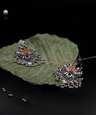 Silver Oxidized Multicolor Plated Flower Earring 1