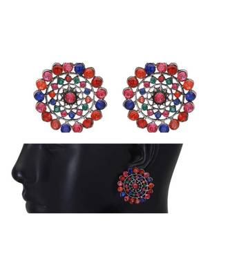 Silver Studded Multicolor Stone Studs 2
