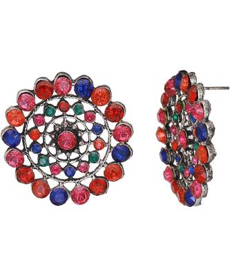 Silver Studded Multicolor Stone Studs 3
