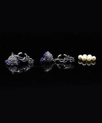 Traditional Oxidized Silver Shiva Trishul Design Jhumka Ghungroo Earrings for Women and Girls 1