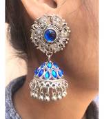 Silver Plated blue stone studded jhumki