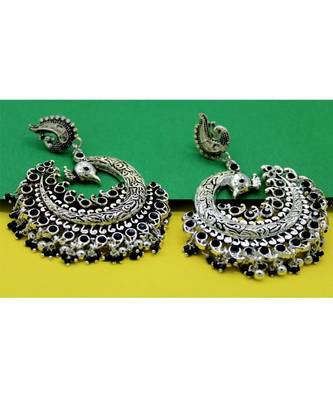Silver Plated Oxidized  Peacock Jhumki 1