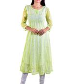 Lavangi Women's Faux Georgette Lucknow Chikankari Handicrafted Anarkali Kurti (Light Green)