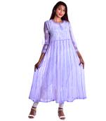 Lavangi Women's Faux Georgette Lucknow Chikankari Handicrafted Anarkali Kurti (Mauve)