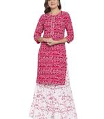 Magenta printed cotton kurtas-and-kurtis