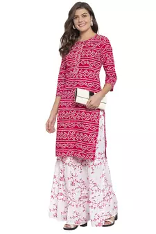 Magenta printed cotton kurtas-and-kurtis