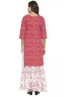 Red printed cotton kurtas-and-kurtis