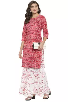 Red printed cotton kurtas-and-kurtis
