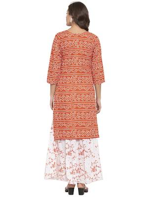 Orange printed cotton kurtas-and-kurtis 2