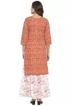 Orange printed cotton kurtas-and-kurtis