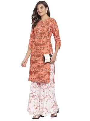 Orange printed cotton kurtas-and-kurtis 3