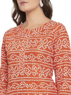 Orange printed cotton kurtas-and-kurtis 4