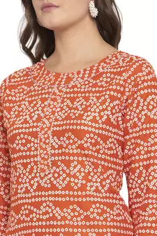 Orange printed cotton kurtas-and-kurtis