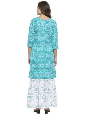 Turquoise printed cotton kurtas-and-kurtis 2