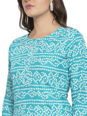 Turquoise printed cotton kurtas-and-kurtis 4