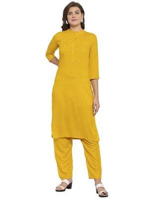 Mustard plain rayon kurtas-and-kurtis 1