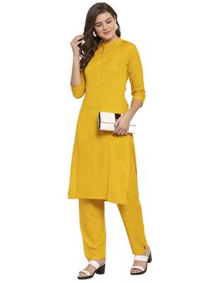 Mustard plain rayon kurtas-and-kurtis 3