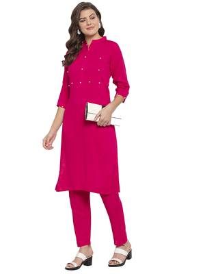 Magenta plain rayon kurtas-and-kurtis 3
