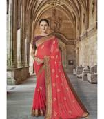Peach Color Embroidered Georgette Saree With Blouse Piece