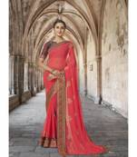 Peach Color Embroidered Georgette Saree With Blouse Piece