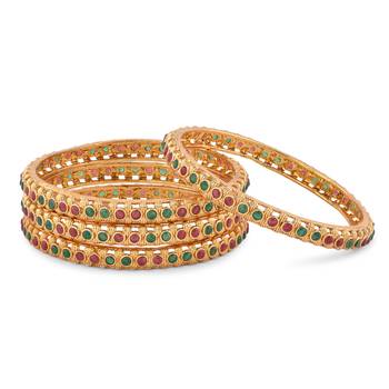 Gold Plated Multicolour Stone Studded Set of 4 Bangles 2
