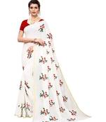 White Floral Embroidered Art Silk Saree With Blouse For Women