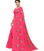 Pink Floral Embroidered Art Silk Saree With Blouse For Women