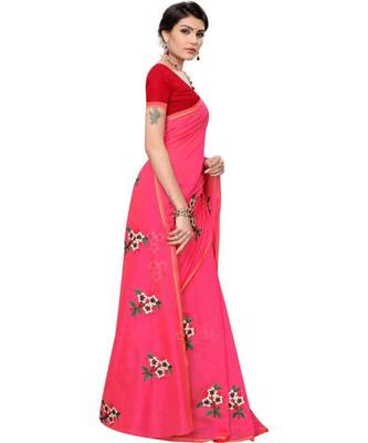 Pink Floral Embroidered Art Silk Saree With Blouse For Women 2