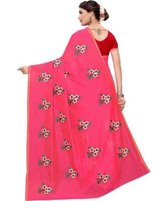 Pink Floral Embroidered Art Silk Saree With Blouse For Women 3