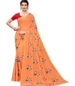 Orange Floral Embroidered Art Silk Saree With Blouse For Women
