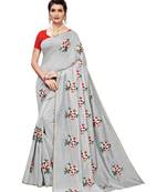 Grey Floral Embroidered Art Silk Saree With Blouse For Women