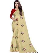 Beige Floral Embroidered Art Silk Saree With Blouse For Women