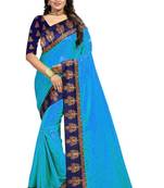 Teal Plain Border Art Silk Saree With Blouse For Women