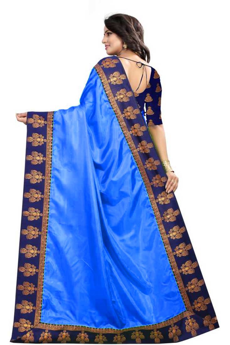 Teal Plain Border Art Silk Saree With Blouse For Women