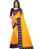 Yellow Plain  Border Art Silk Saree With Blouse For Women