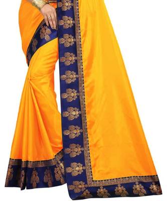 Yellow Plain  Border Art Silk Saree With Blouse For Women 3