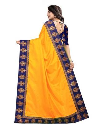 Yellow Plain  Border Art Silk Saree With Blouse For Women 4
