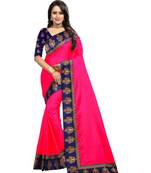 Pink Plain  Border  Art Silk Saree With Blouse For Women